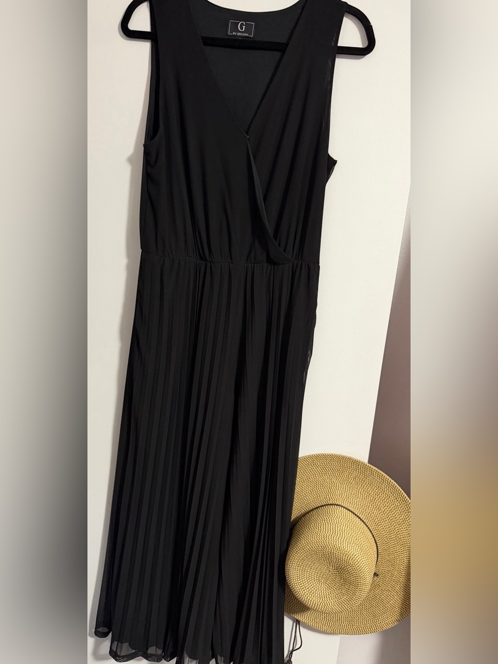 G Giuliana JUMPSUIT Wide-Leg PleatedPants Sleeveless Crossover Top PocketsEUC